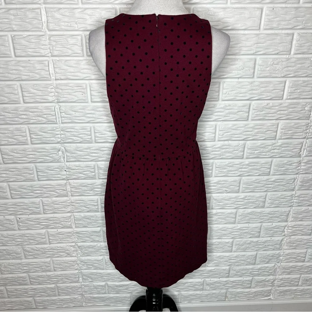 J CREW Fit Flare Sleeveless Dress Velvet Polka Dot Ponte Red Size M